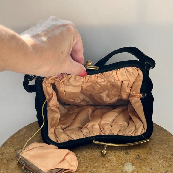Vintage Black Velvet Purse with Coin Purse Small Cute Sling Shoulder Bags Wallet - Picture 6 of 9
